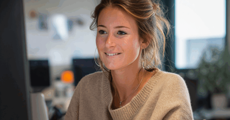 jeune femme recherchant les financements opco sur son ordinateur
