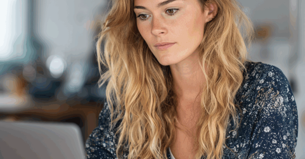 Femme travaillant sur son ordinateur pour gérer une campagne Google Shopping pour son e-commerce