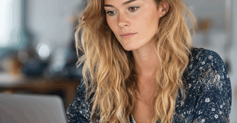 Femme travaillant sur son ordinateur pour gérer une campagne Google Shopping pour son e-commerce