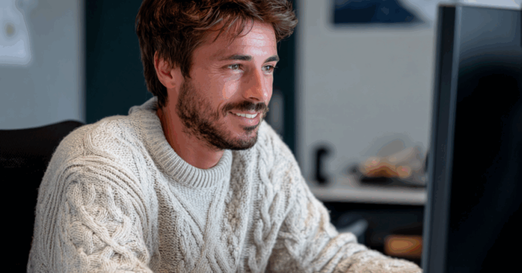 Homme préparant ses publicités sur Canva Pro