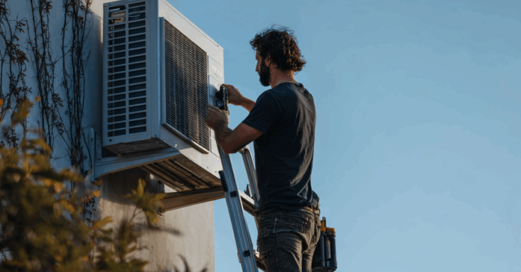 homme qui installe une climatisation