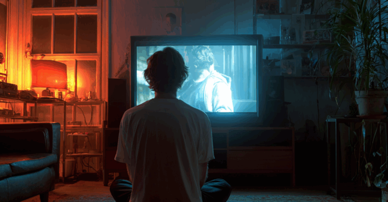 Personne qui regarde un pub sur sa TV