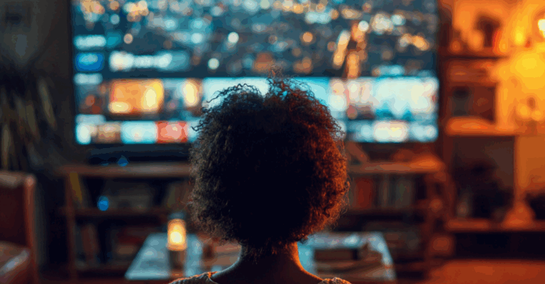 Personne qui regarde une publicité Netflix sur sa tv