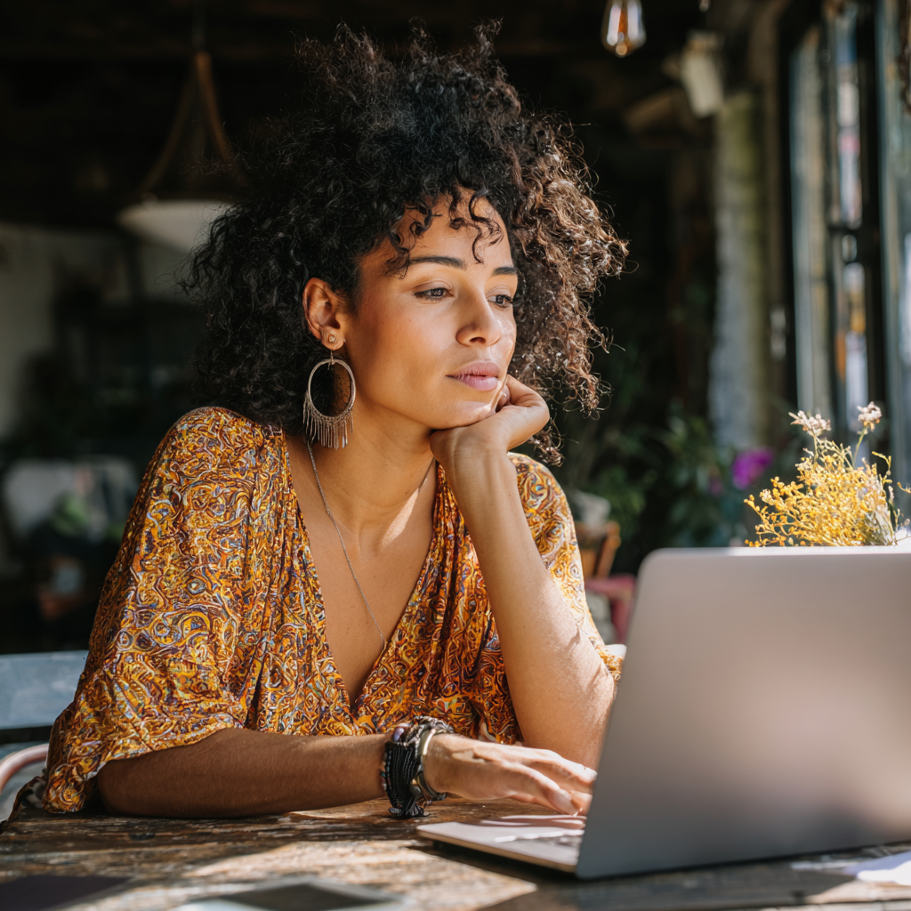 Apprenante sur son ordinateur durant une formation Google Ads