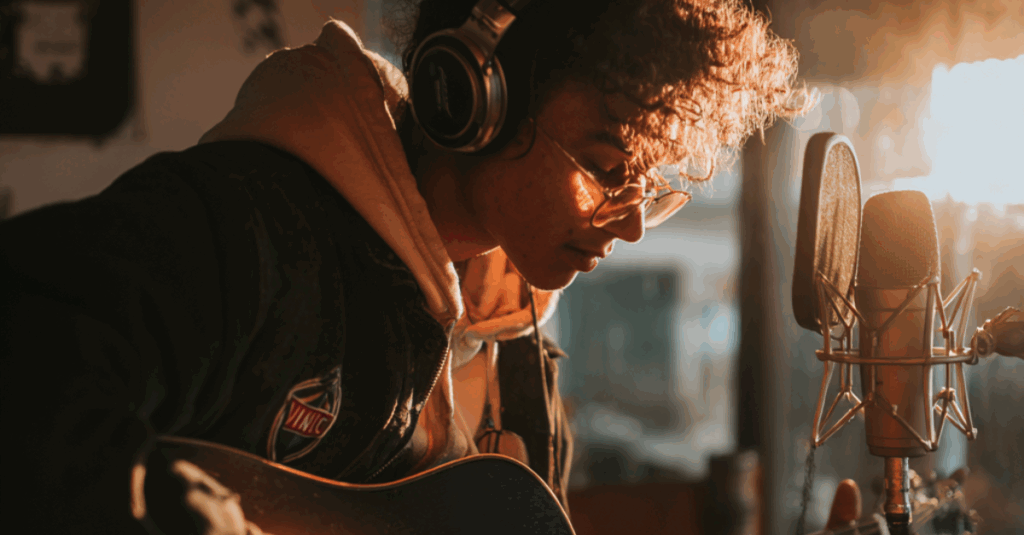 jeune homme qui enregistre sa musique