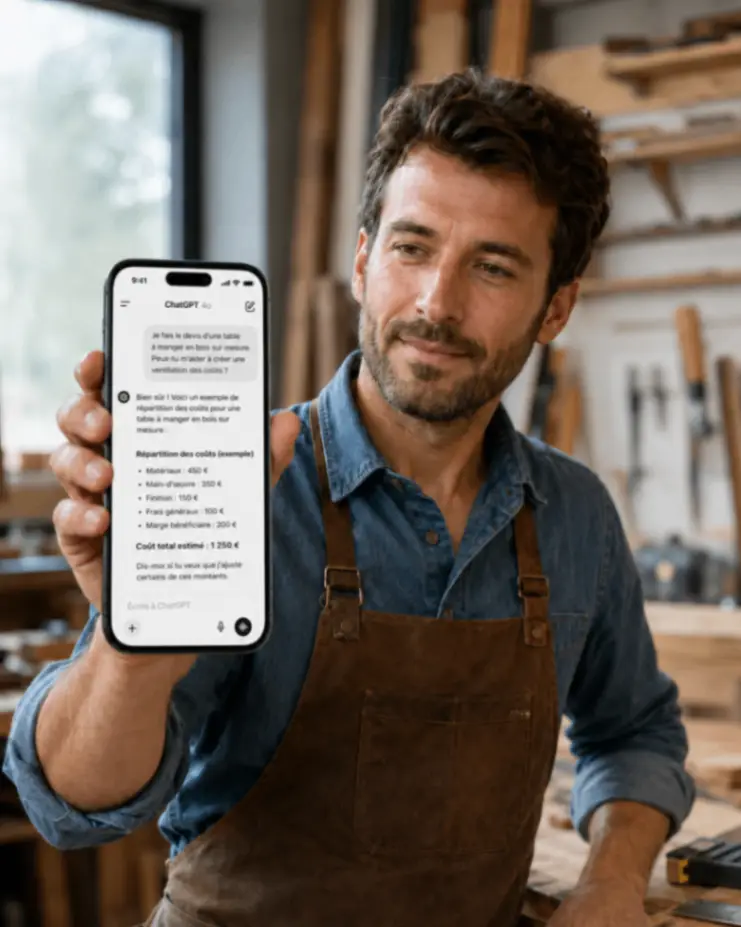 Artisan utilisant ChatGPT pour optimiser son référencement et capter le marché IA-friendly